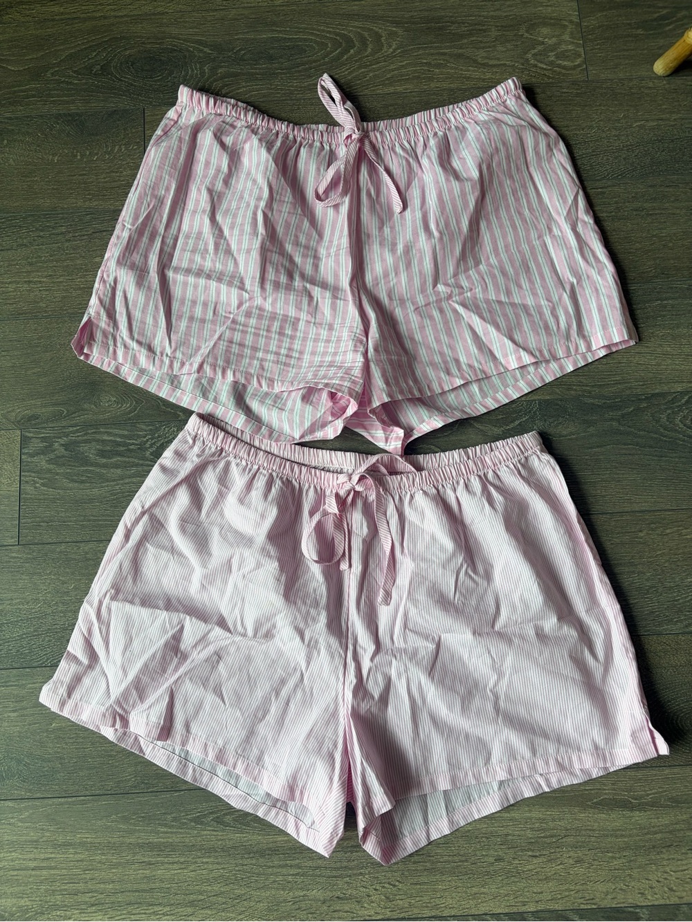 H&M Light Pink Striped Women's Cotton Boxer-Style Sleep Shorts (Set of 2) - M
